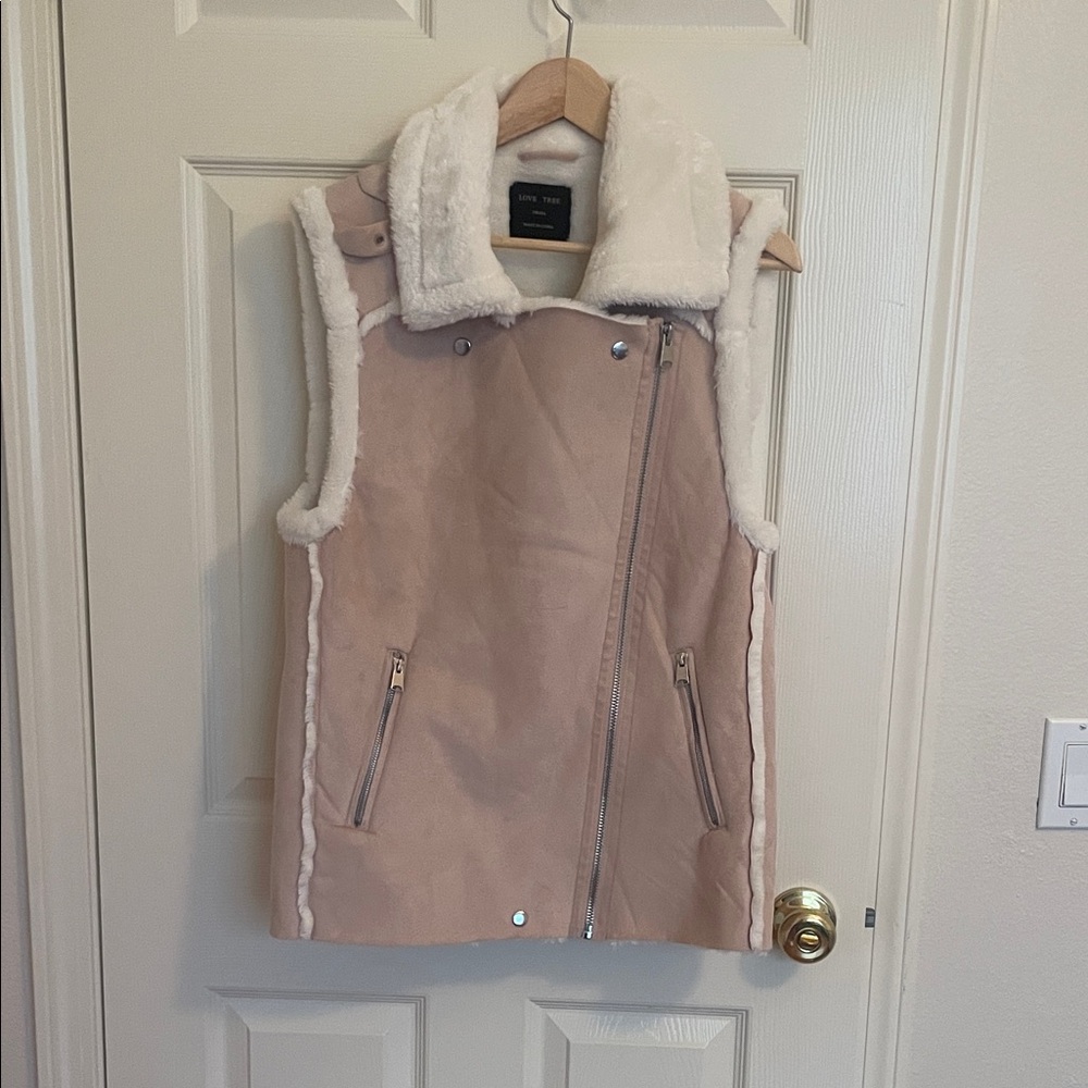 Love Tree Tan and White Shearling Vest